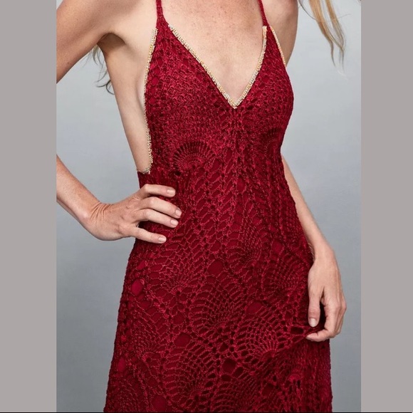 ZARA LIMITED EDITION RED CROCHET KNIT DRESS - Picture 1 of 4